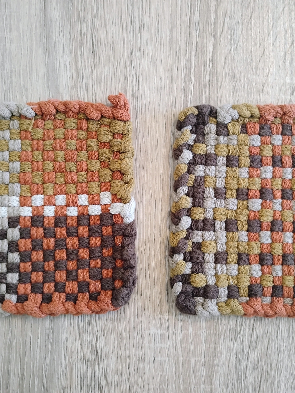 Handmade Handcrafted Woven Square Potholders Dishcloths Set of 2 Multicolor